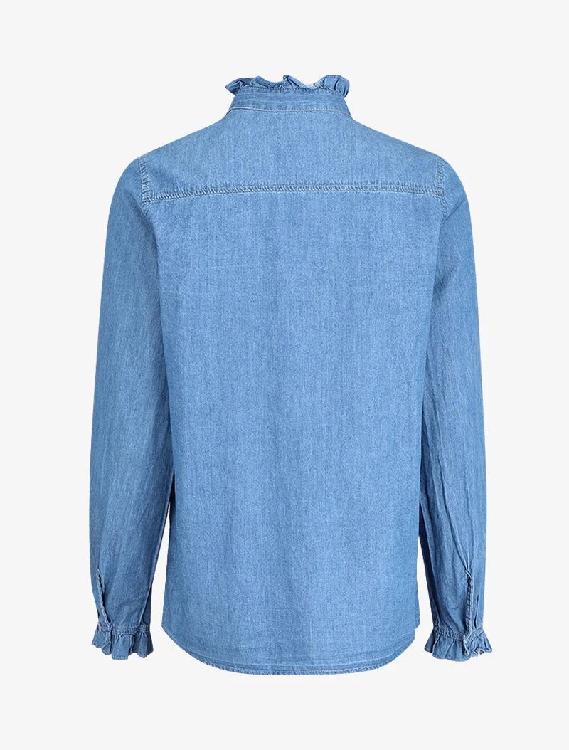 Rüschen-Jeanshemd - Denimblau