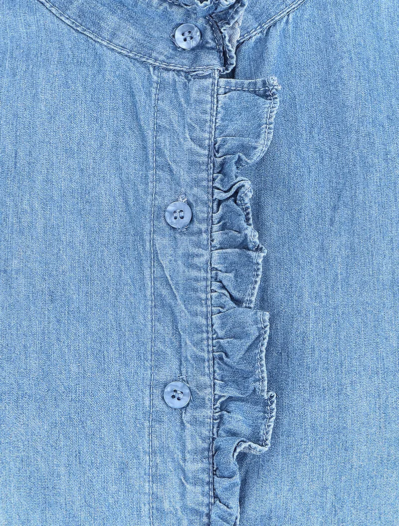 Rüschen-Jeanshemd - Denimblau