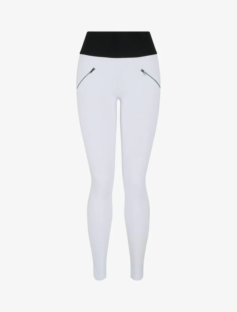 Texturierte Leggings mit kleinem Reißverschluss an der Taille - Weiß