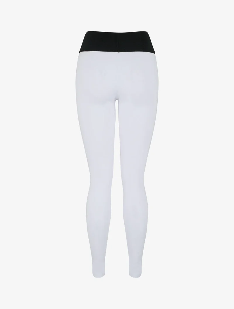 Texturierte Leggings mit kleinem Reißverschluss an der Taille - Weiß