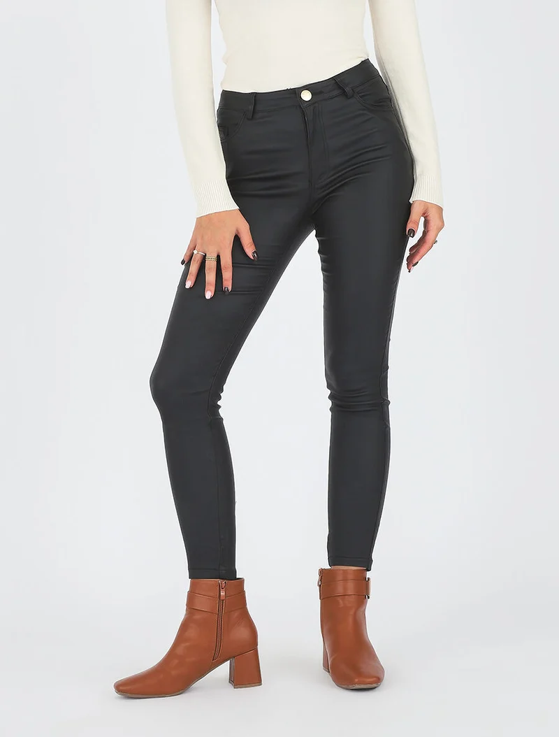 Wachs-Effekt-Slim-Hose - Schwarz