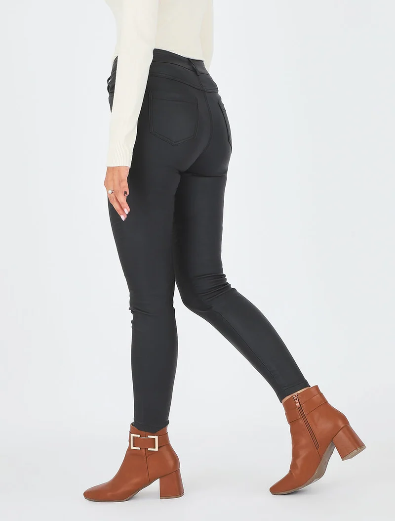 Wachs-Effekt-Slim-Hose - Schwarz