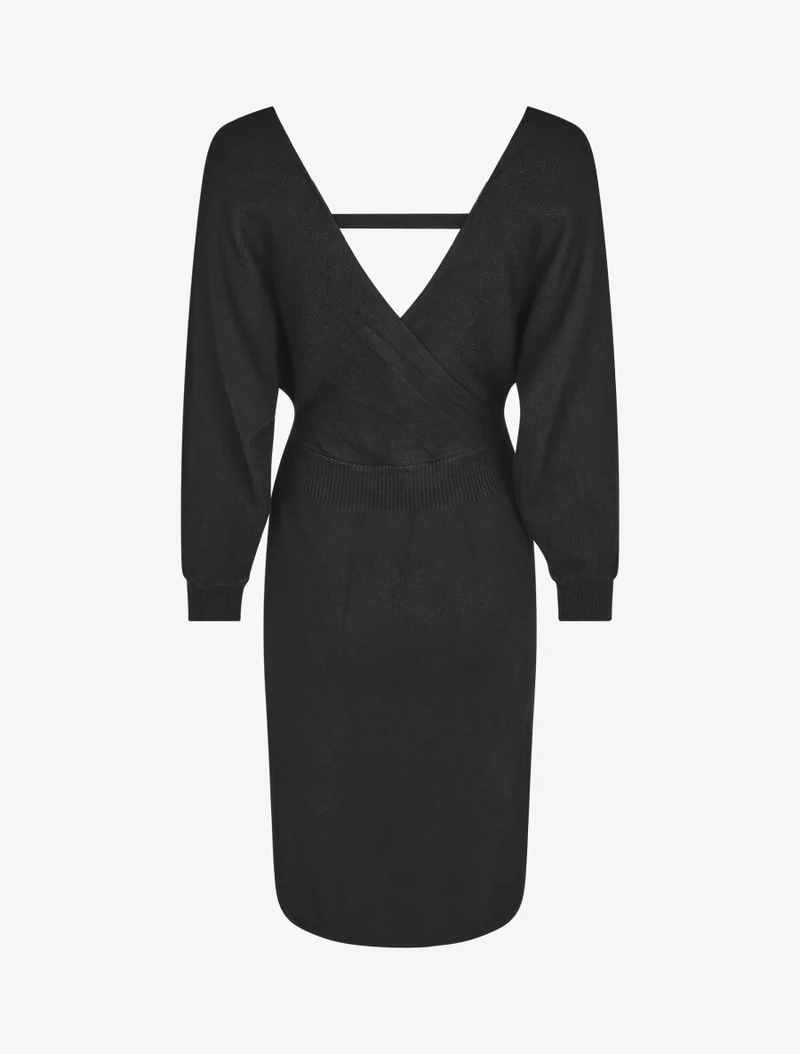 Tailliertes Kleid mit Wickelausschnitt - Schwarz