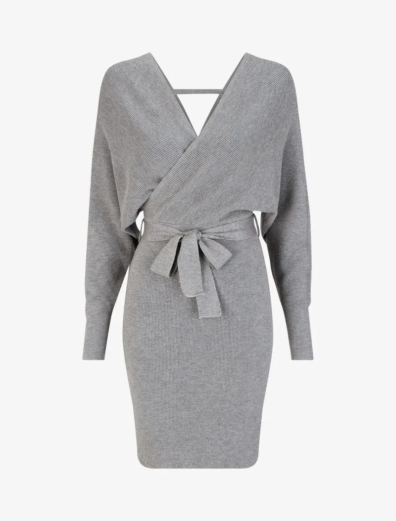 Langärmliges Strick-Midikleid - Grau