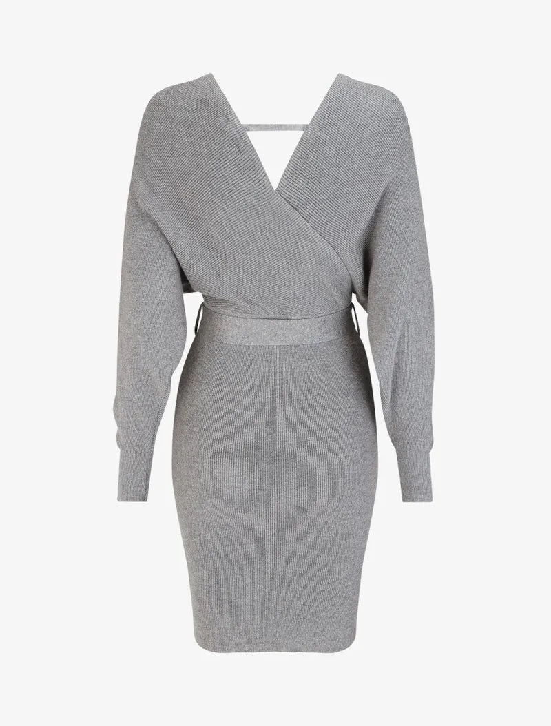 Langärmliges Strick-Midikleid - Grau