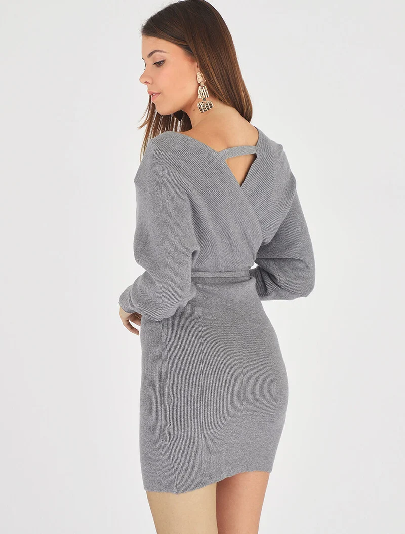 Langärmliges Strick-Midikleid - Grau