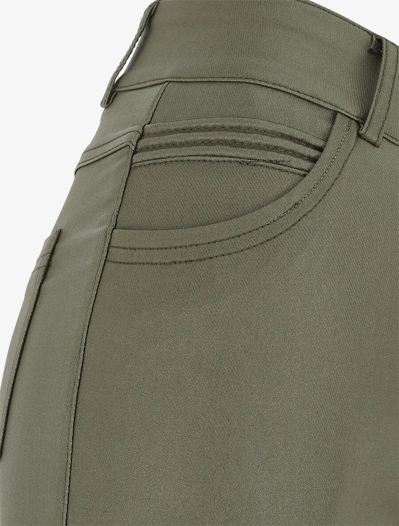 Hose mit hoher Taille in Kunstleder - Kaki