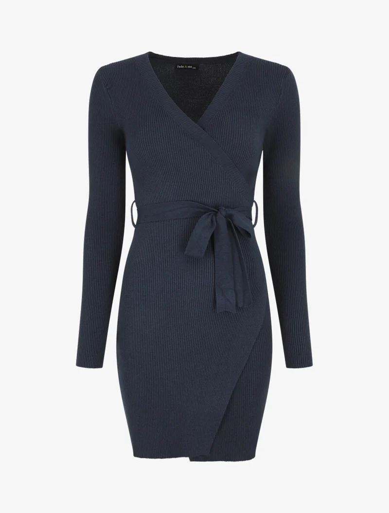 Geripptes Wickelkleid im Bodycon-Stil - Marine