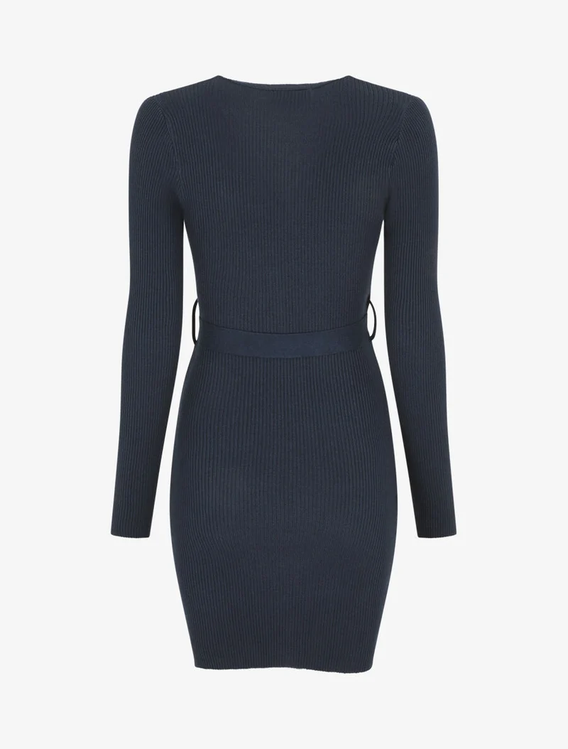 Geripptes Wickelkleid im Bodycon-Stil - Marine