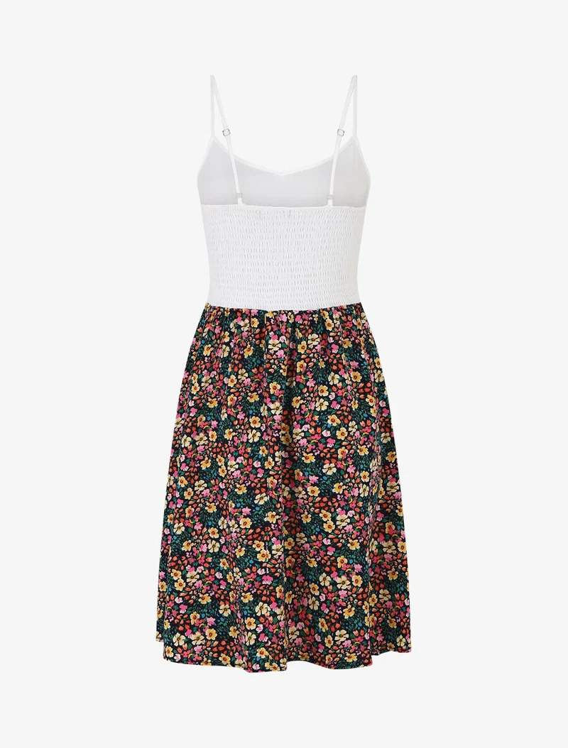Trägerkleid mit kleinen Blumenmuster - Marine