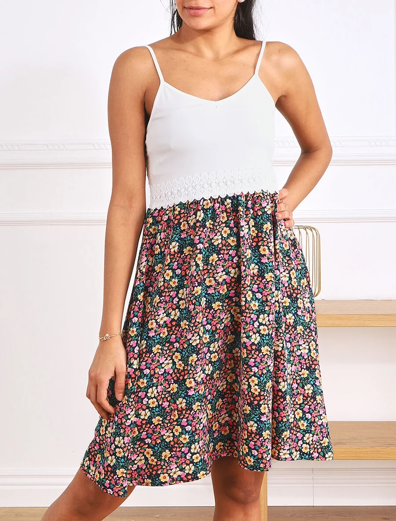Trägerkleid mit kleinen Blumenmuster - Marine
