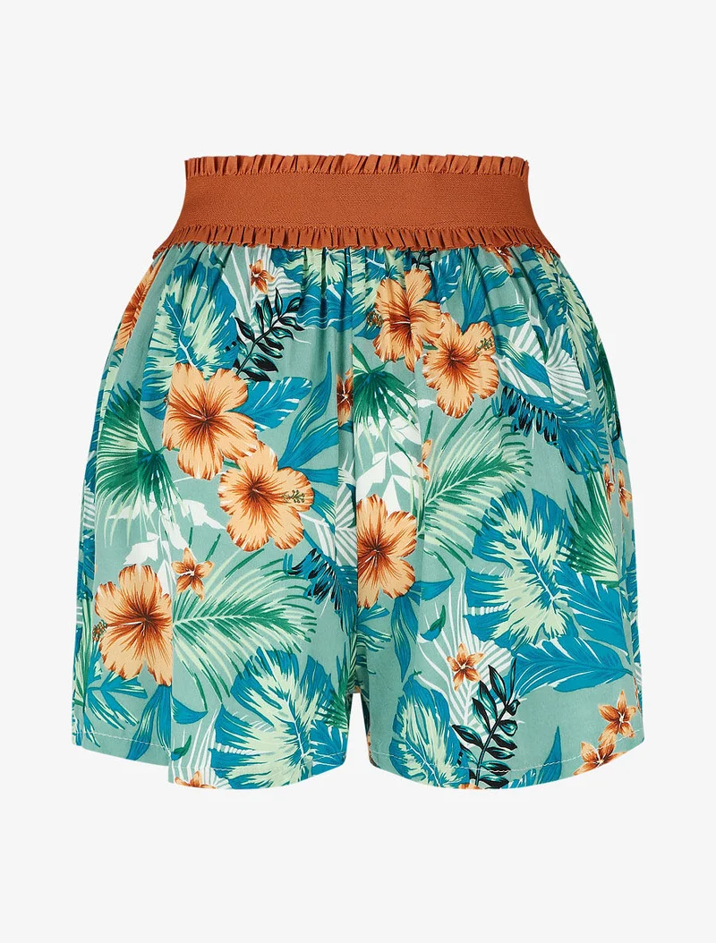 Taillenhose im Korsettstil mit Blumenmuster - Grün