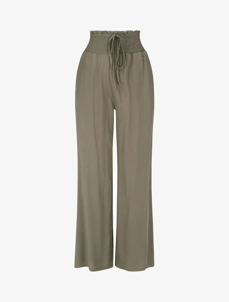 Einfarbige fließende Hose mit Taschen - Kaki