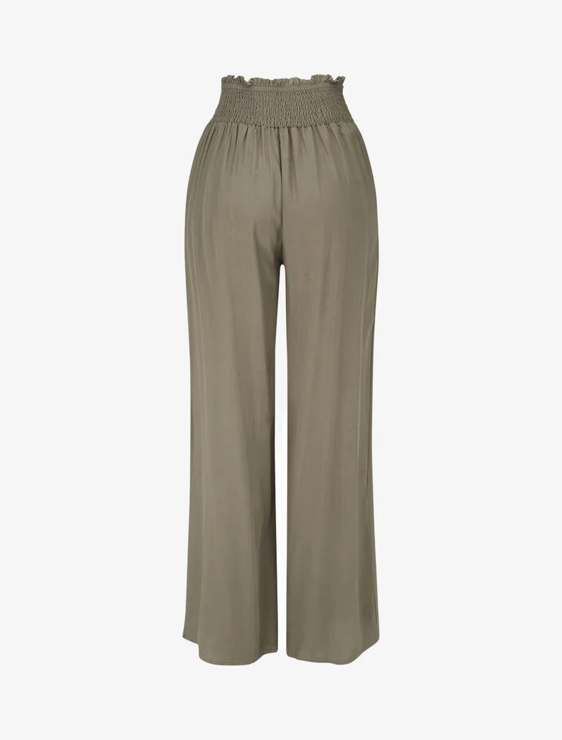 Einfarbige fließende Hose mit Taschen - Kaki