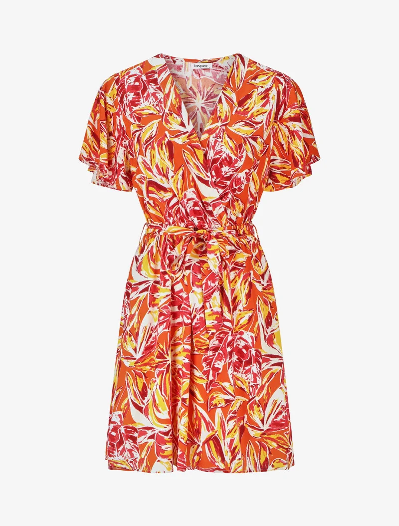 Midikleid mit Blattdruck - Rot
