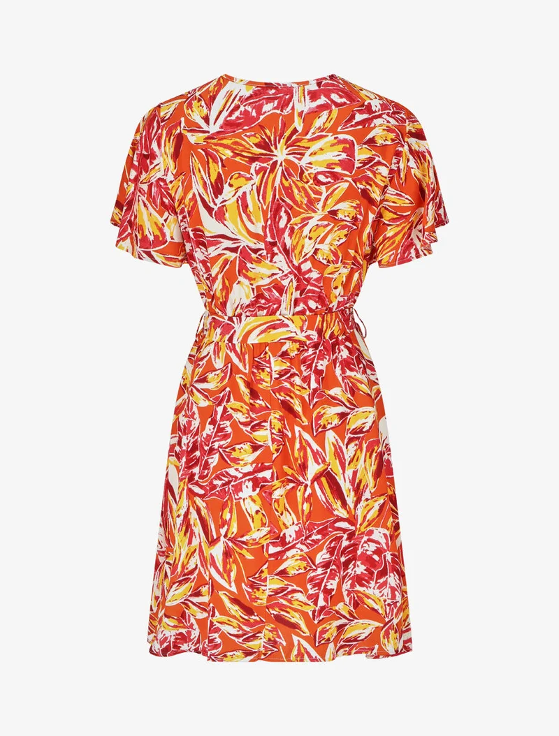 Midikleid mit Blattdruck - Rot