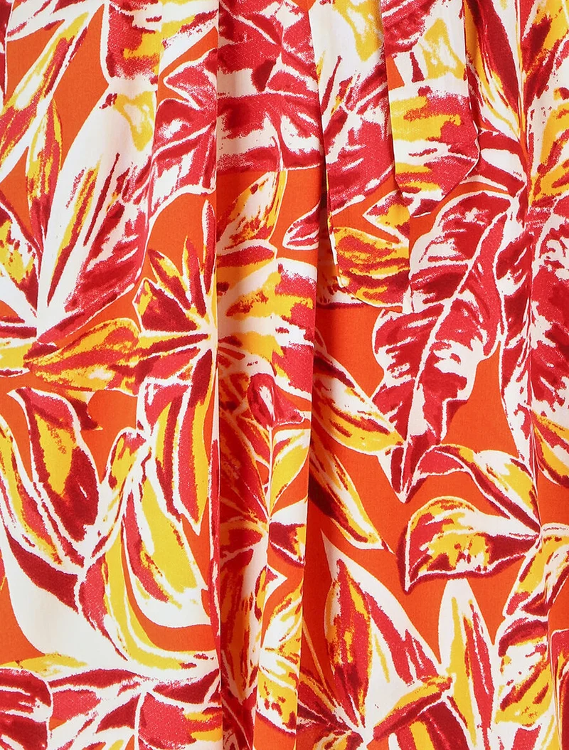 Midikleid mit Blattdruck - Rot