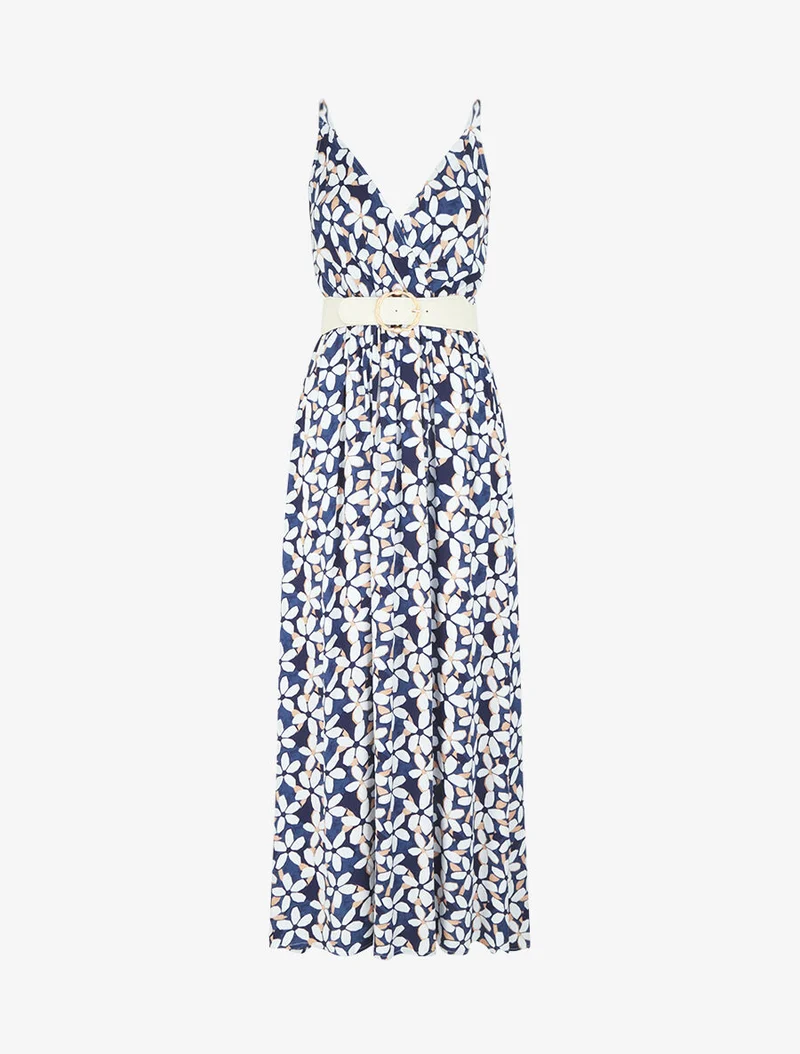 Geblümtes Kleid mit dünnen Trägern - Marine