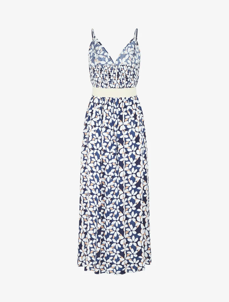 Geblümtes Kleid mit dünnen Trägern - Marine