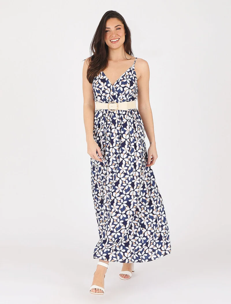 Geblümtes Kleid mit dünnen Trägern - Marine