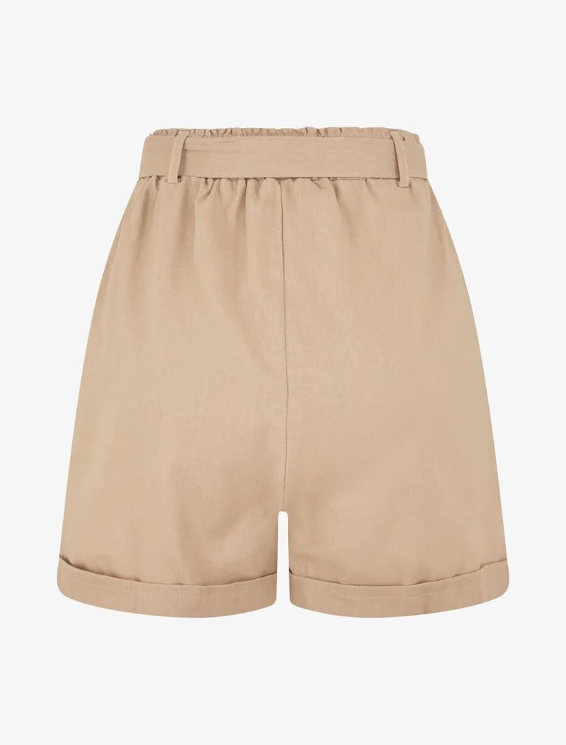 Kurze einfarbige Hose mit Umschlag - Beige
