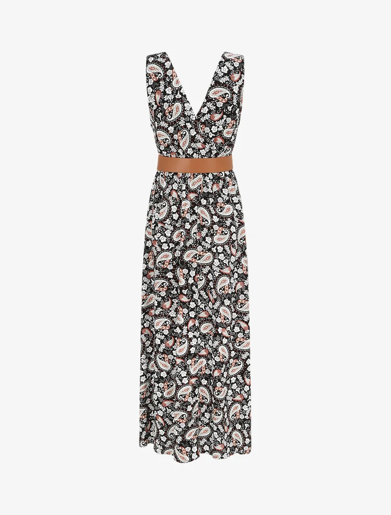 Ärmelloses Empire-Maxikleid mit Paisley-Print - Schwarz
