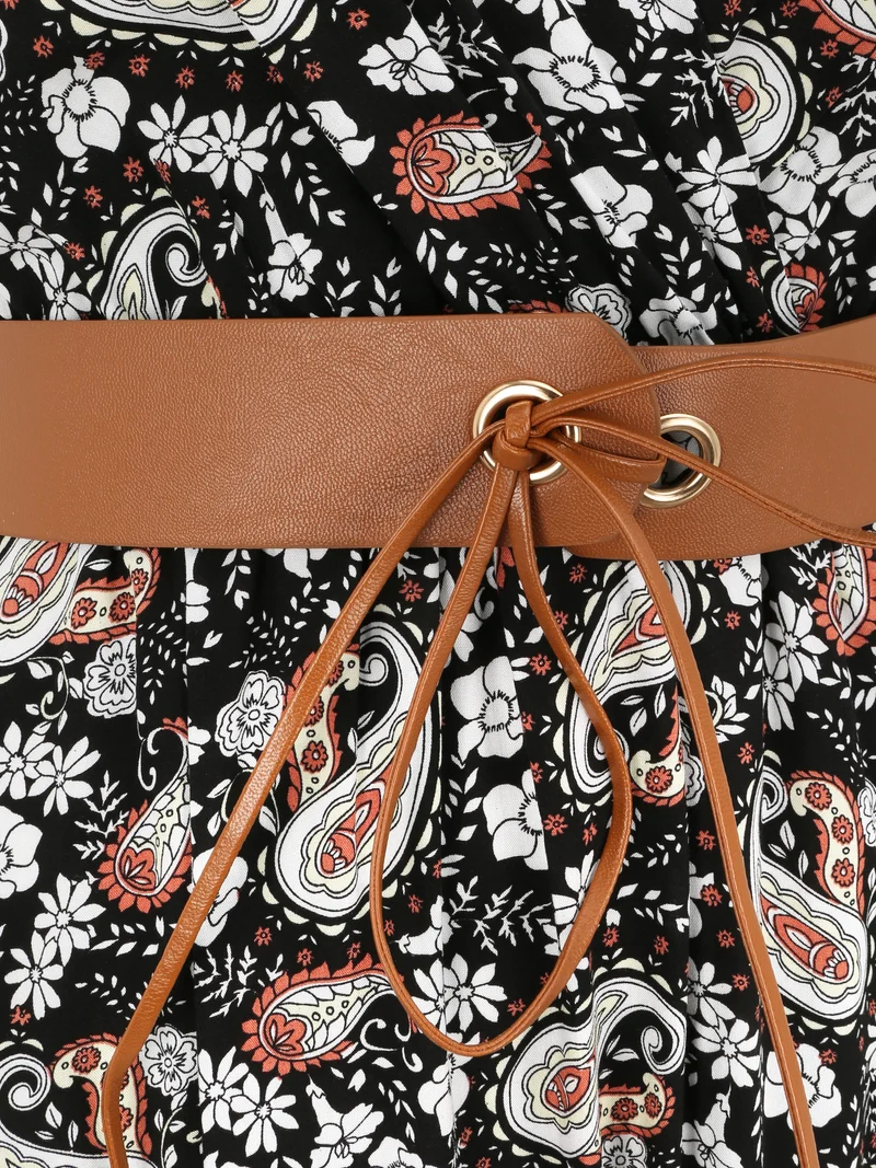 Ärmelloses Empire-Maxikleid mit Paisley-Print - Schwarz