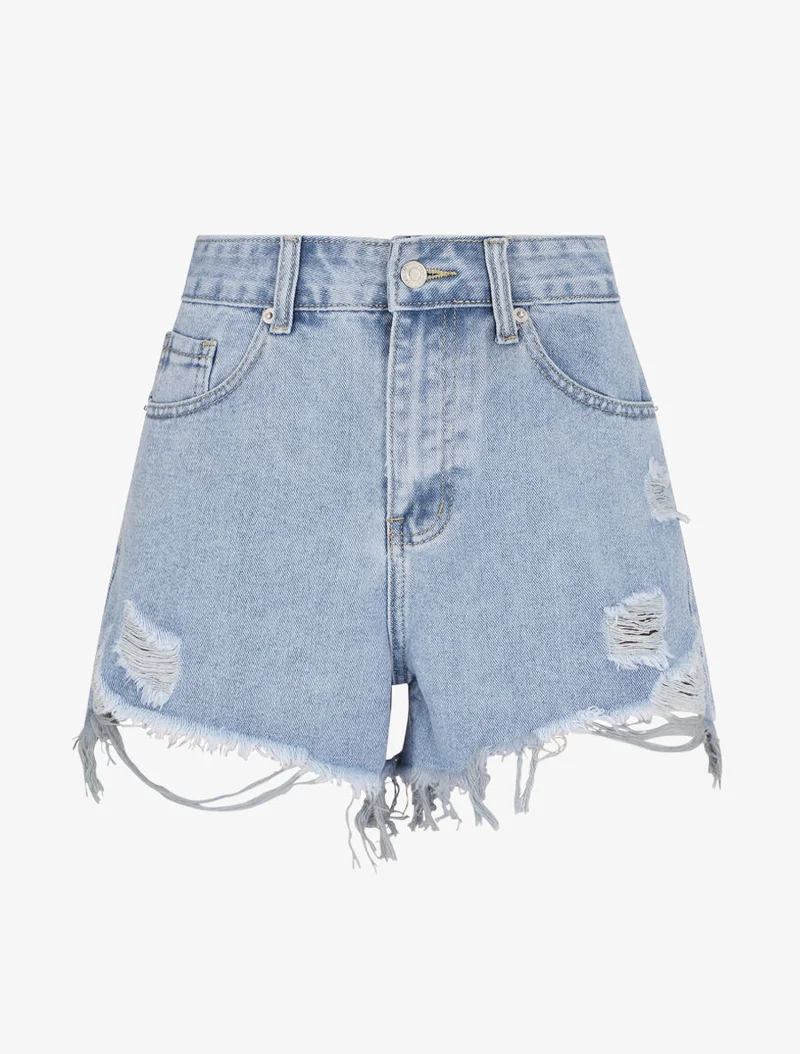 Jeansshorts mit ausgefransten Kanten - Hellblau