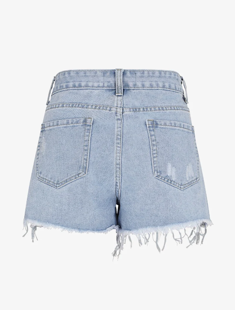 Jeansshorts mit ausgefransten Kanten - Hellblau