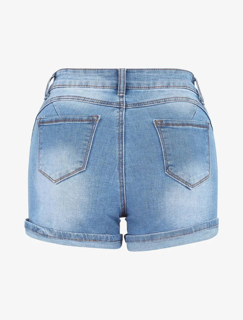 Kurzer Push-up mit Säumen - Hellblau