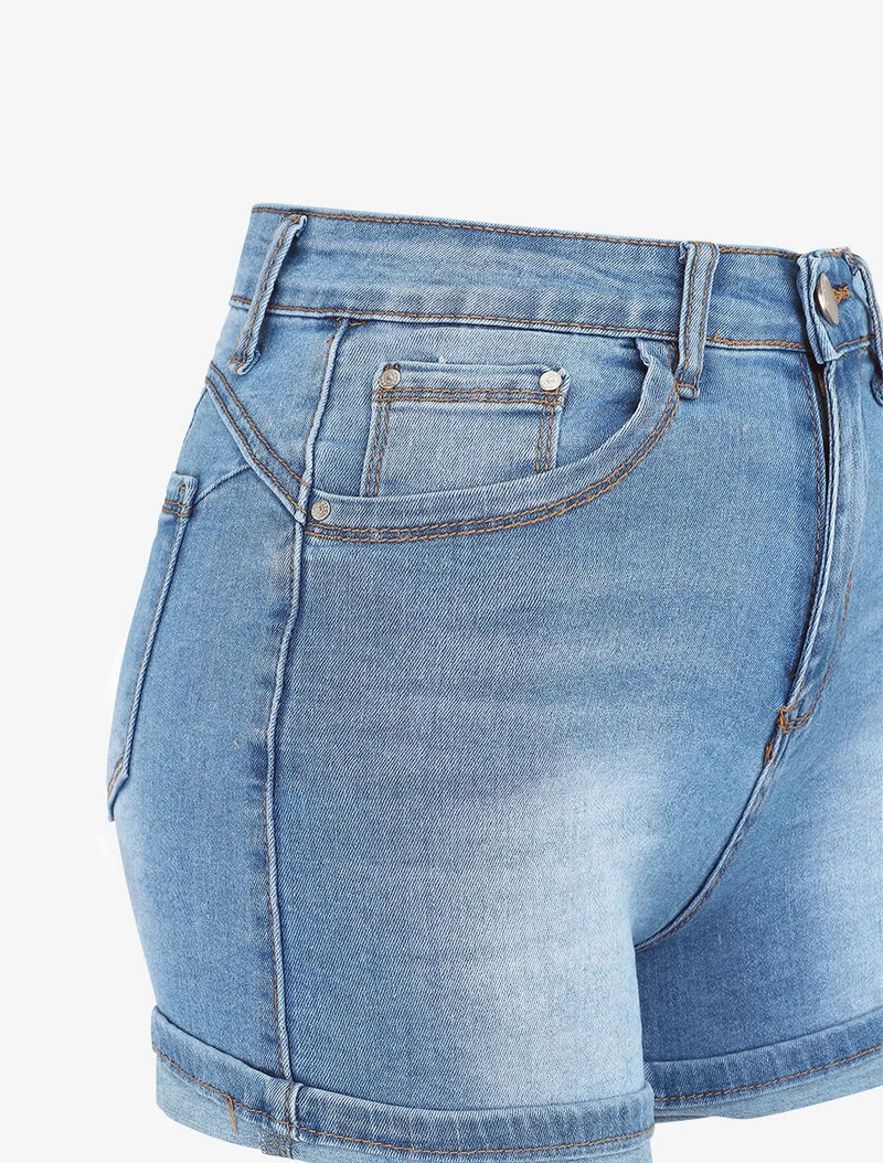 Kurzer Push-up mit Säumen - Hellblau