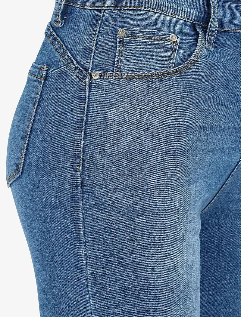 Push-up-Caprihose mit Umschlägen - Denimblau