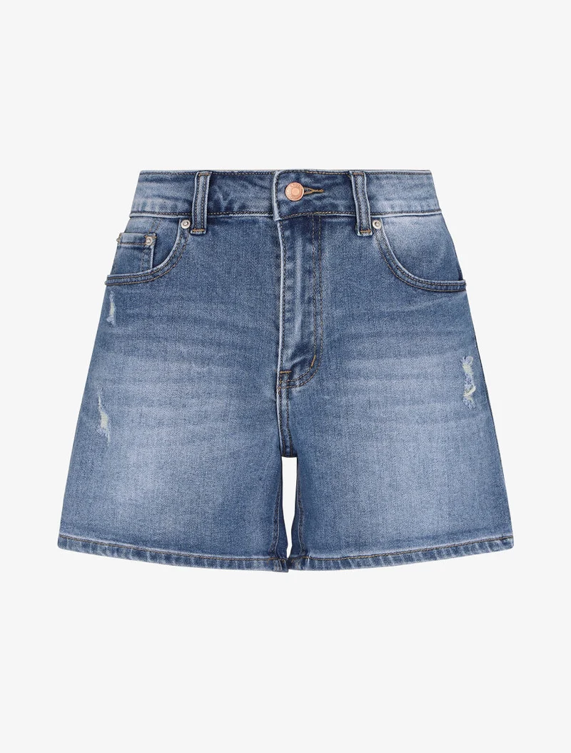 Verblasste und zerrissene Shorts mit geradem Schnitt - Blau