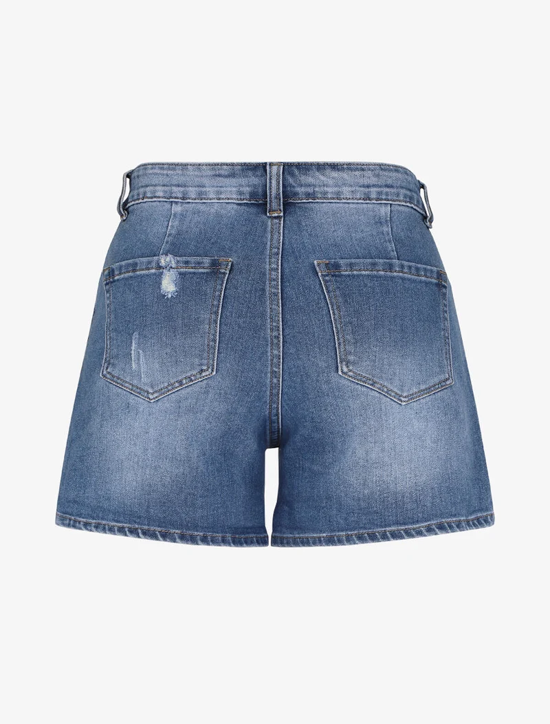 Verblasste und zerrissene Shorts mit geradem Schnitt - Blau