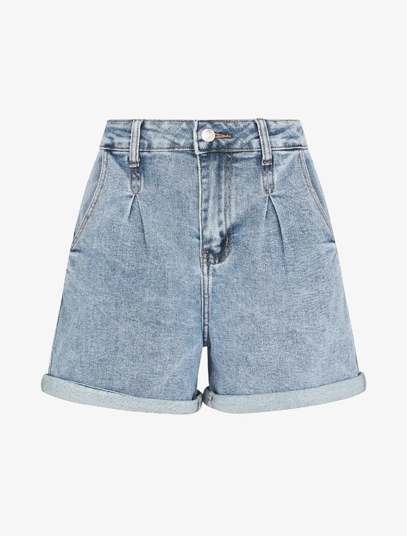 Gerade Mini-Shorts mit Umschlag - Denimblau