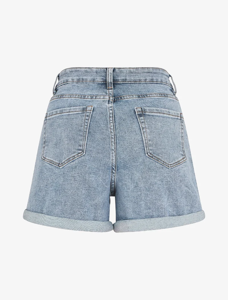 Gerade Mini-Shorts mit Umschlag - Denimblau