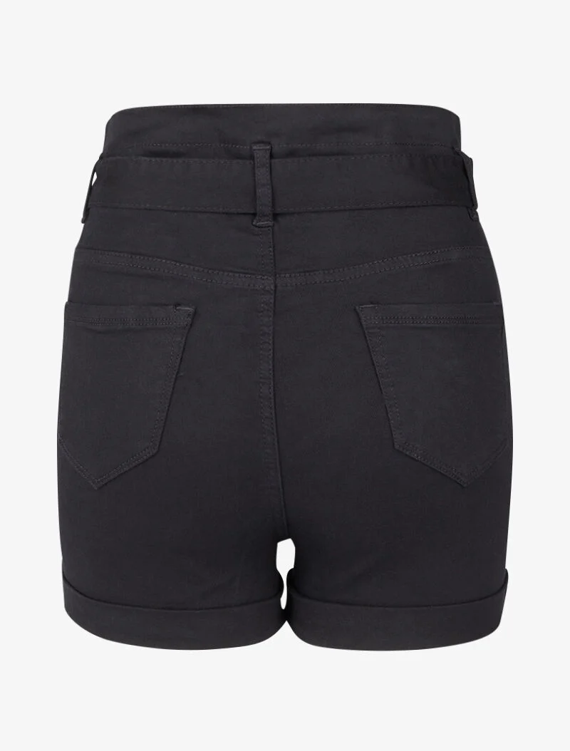 Hoch taillierte Shorts mit Säumen - Schwarz