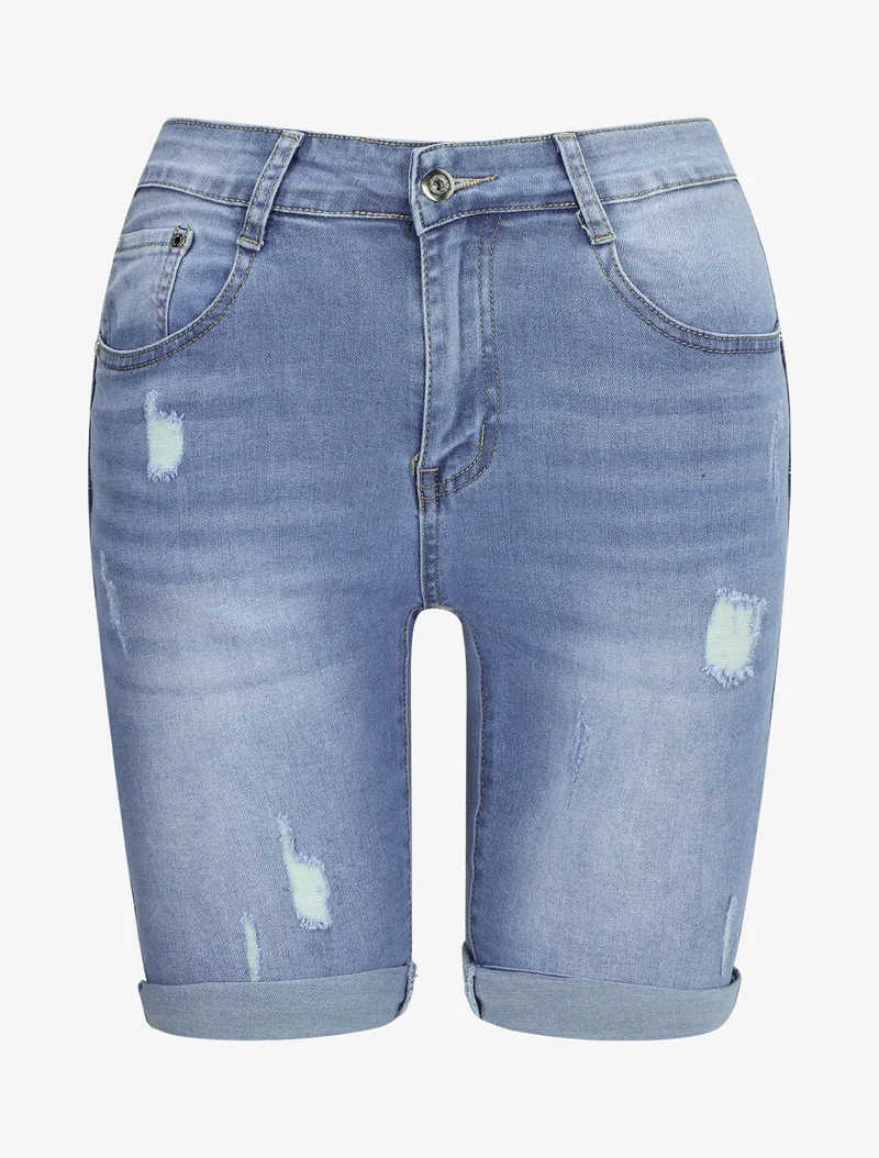 Zerrissene Push-up-Bermuda - Denimblau