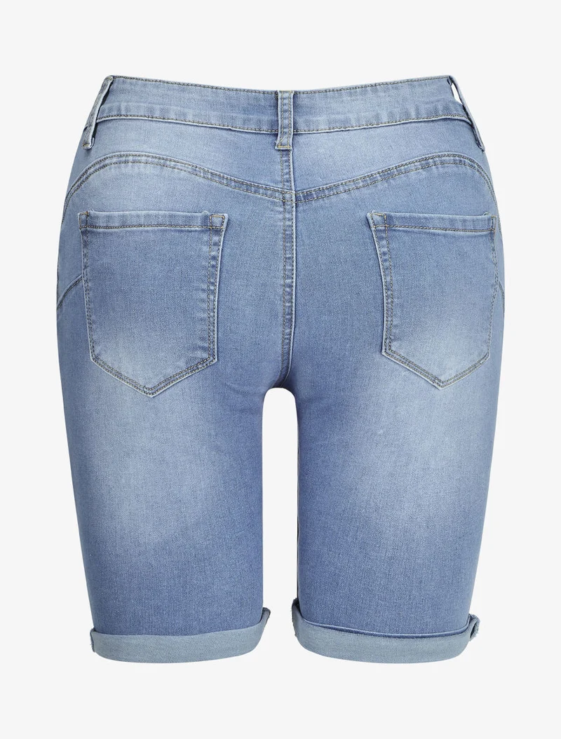 Zerrissene Push-up-Bermuda - Denimblau