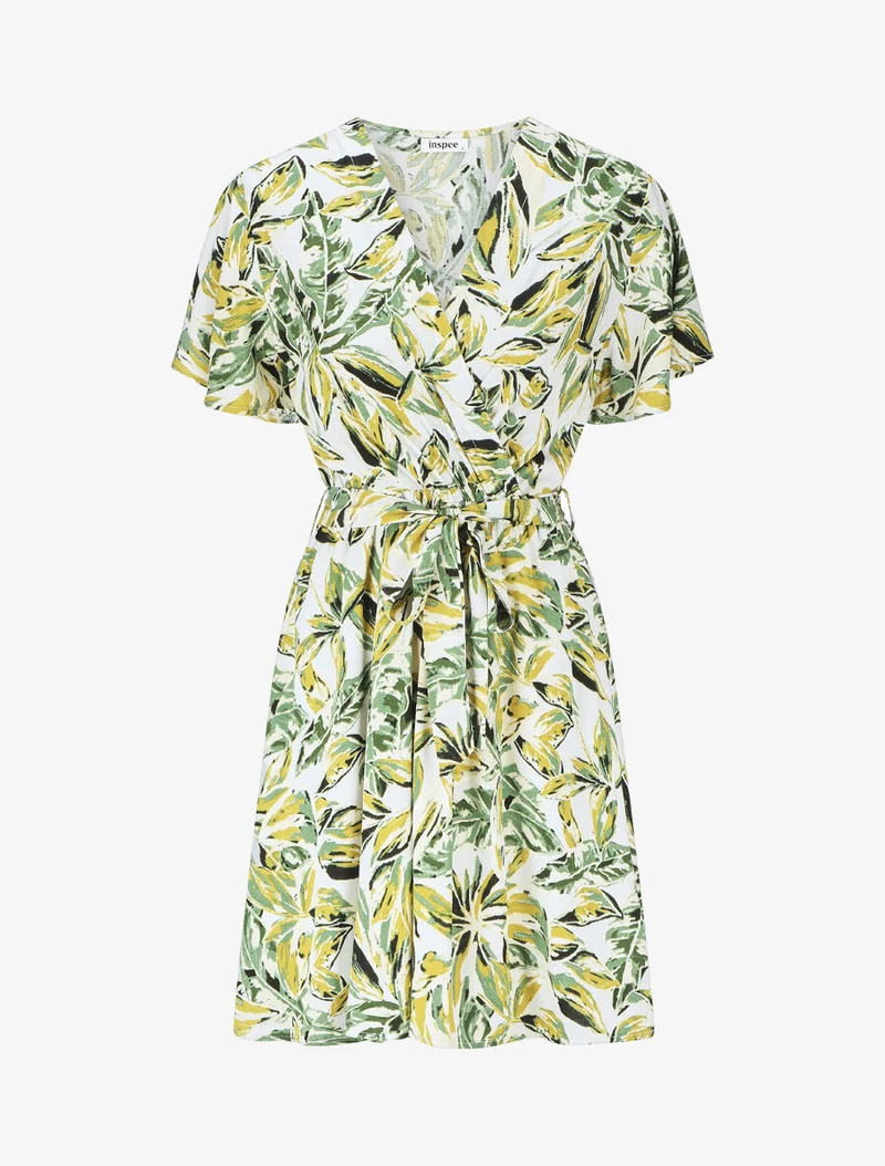 Midikleid mit Blattdruck - Grün