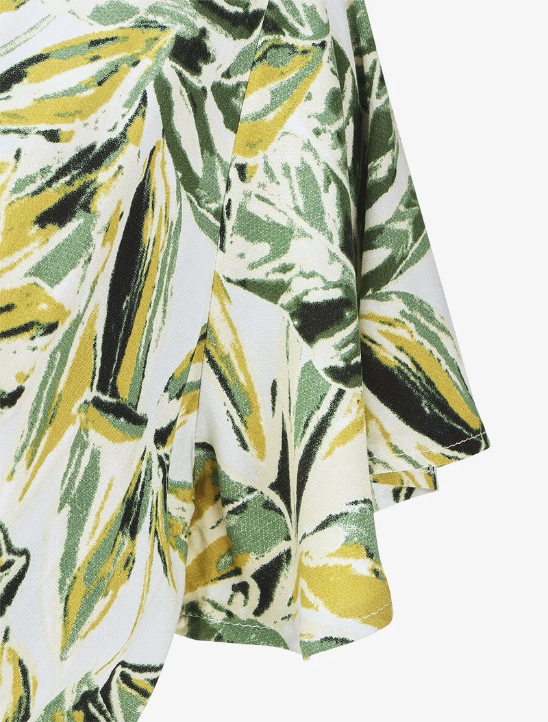 Midikleid mit Blattdruck - Grün