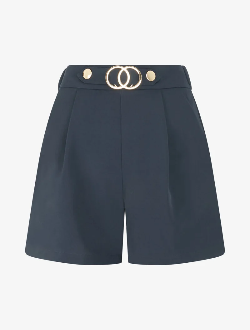 Hoch taillierte Shorts mit Zierschnalle - Marine