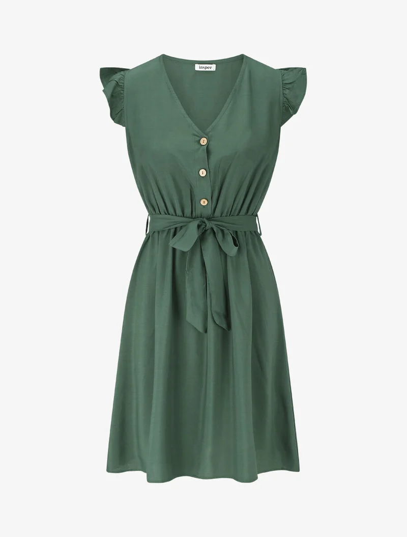Unifarbenes Midikleid - Tannengrün