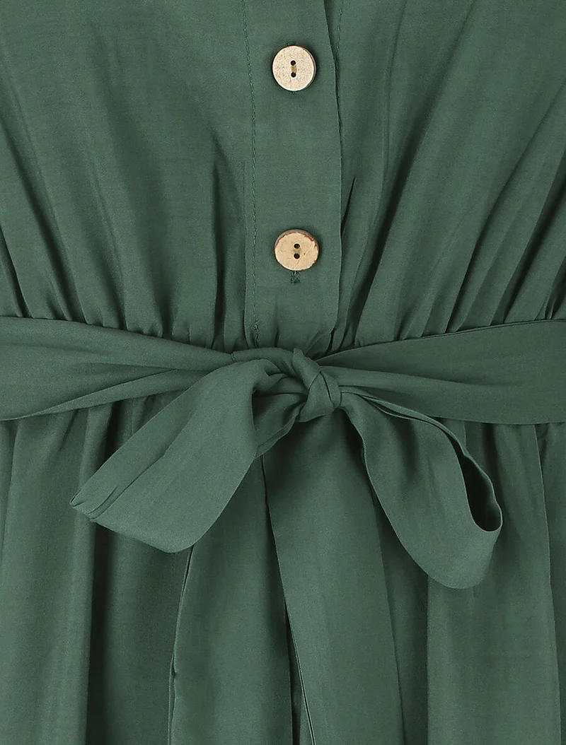 Unifarbenes Midikleid - Tannengrün