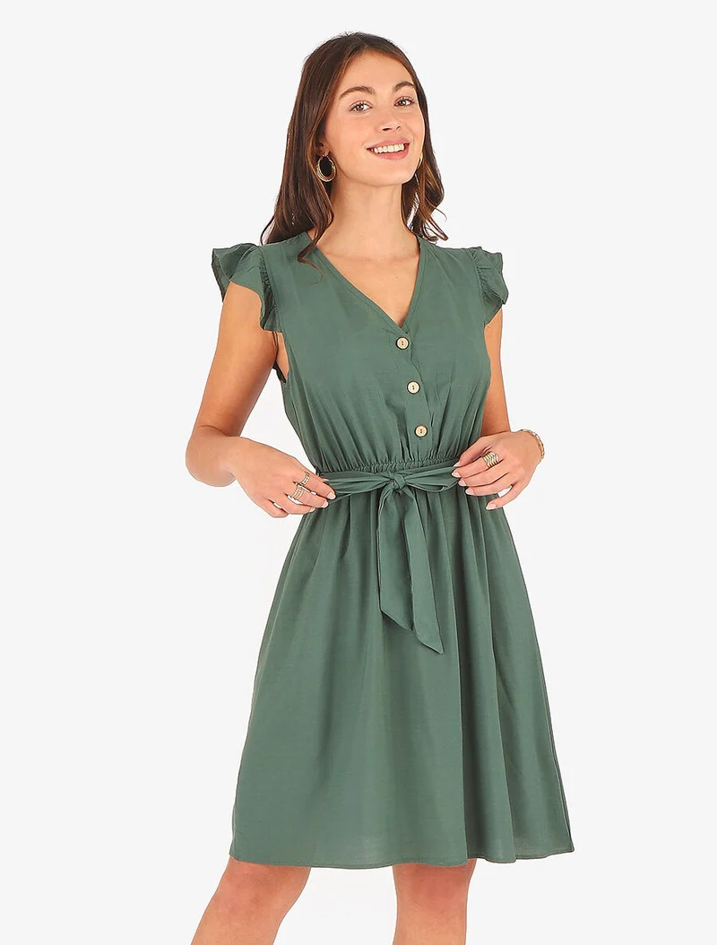 Unifarbenes Midikleid - Tannengrün