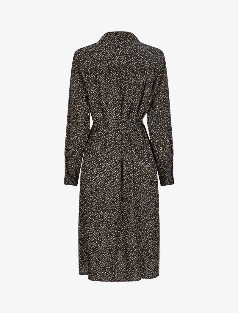 Hemdblusenkleid mit Olivenblattmuster - Schwarz