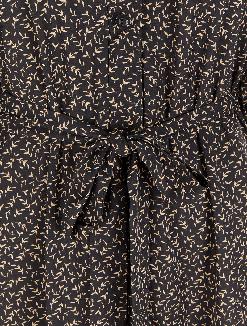 Hemdblusenkleid mit Olivenblattmuster - Schwarz