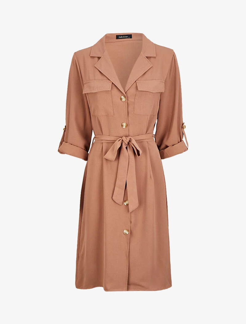 Knielanges Hemdkleid mit Klappentaschen - Altrosa