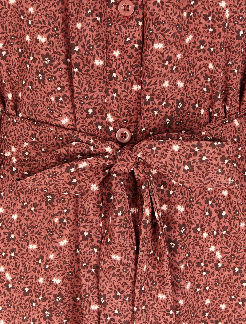 Hemdblusenkleid mit kleinen Wildblumenmuster - Altrosa