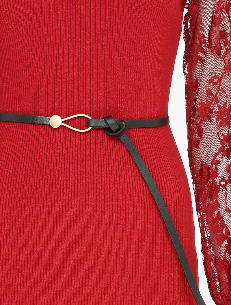Geripptes Kleid mit Ärmeln aus Blumen-Spitze - Rot